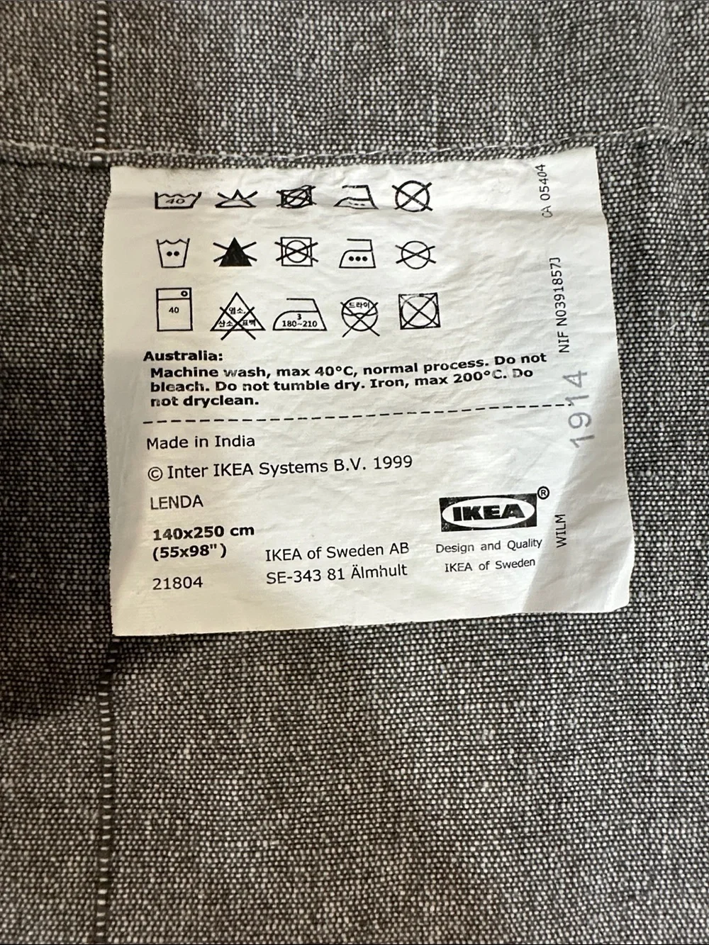 100% Gray Tab-Top Window Curtain 55x98 Panels set of 2 Cotton Ikea Lenda